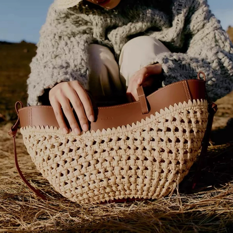 Women'S Raffia Bags - Letnia ażurowa torba na co dzień